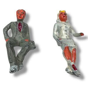 Antique Manoil Lead Railroad Miniature Figures Toys Lot of 2 Man Woman Seated